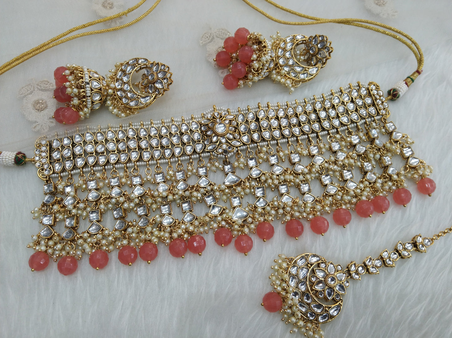 kundan Choker Set Earrings Set/Gold  Gajjri choker set Indian Jewellery Necklace kura Set