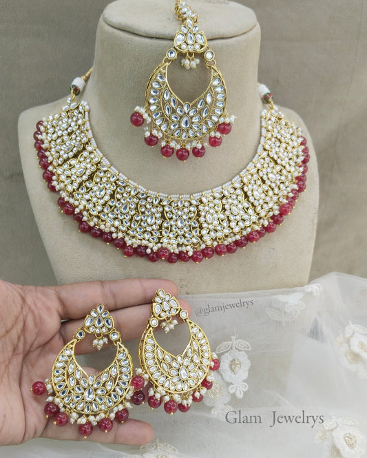 Indian Jewellery/Bridal Ruby Kundan necklace new Set