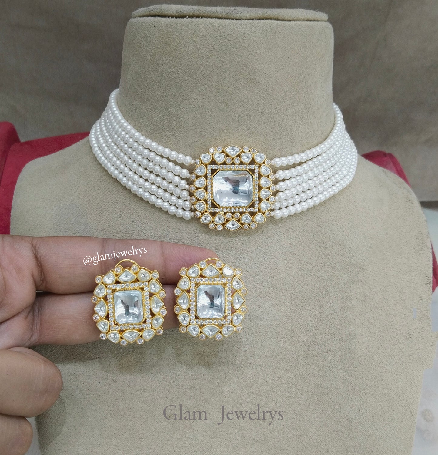 Indian Jewellery/Bridal Gold jadau Gold white Kundan nika choker Set