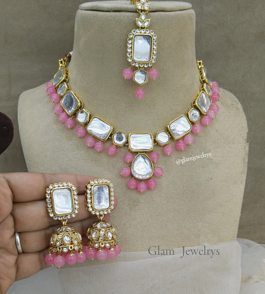 Indian  Jewellery Kundan Necklace Set/Gold gajjri Bollywood Wedding Necklace Jewellery Set