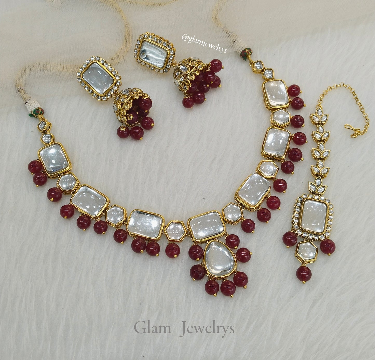 Indian Jewellery Kundan Necklace Set/Gold maroon Bollywood Wedding Necklace Jewellery Set