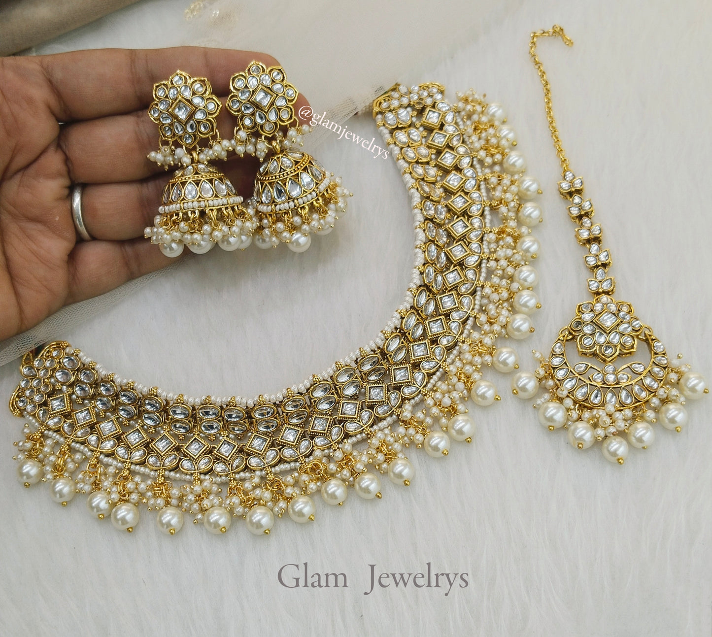 Ivory Indian  Jewellery ,Gold white Kundan necklace Set Indian Wedding Necklace reynolds set