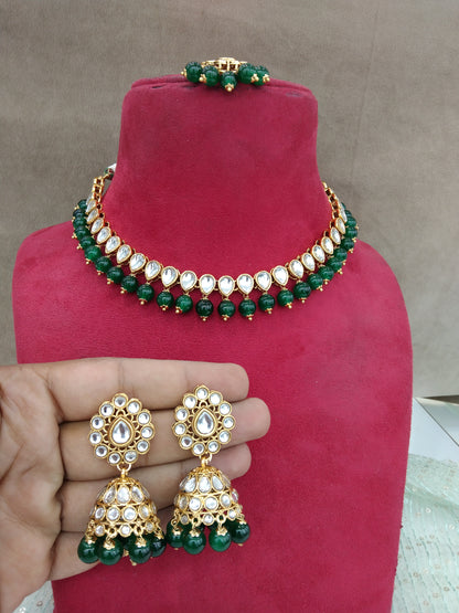 Kundan necklace Jewellery Set/ Gold green kundan Indian jewellery kundan studies sets