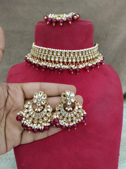 Indian jewellery kundan majenta Choker Set Necklace Earrings Set Indian suketu Jewellery Necklace Set