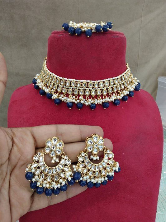 Indian jewellery blue kundan Choker Set Indian suketu Jewellery Necklace Set