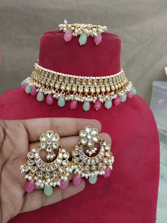 Indian jewellery mint pink kundan Choker Set Indian suketu Jewellery Necklace Set