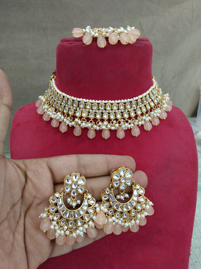 Indian jewellery Peach kundan Choker Set Indian suketu Jewellery Necklace Set