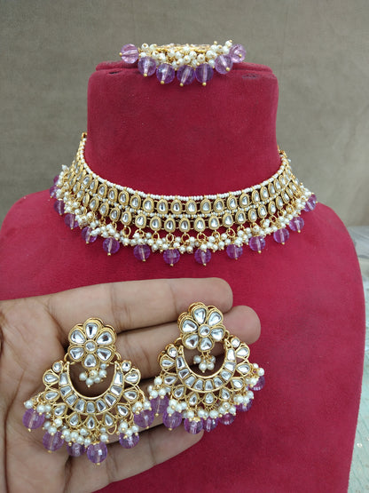 Indian jewellery Lavender kundan Choker Set Indian suketu Jewellery Necklace Set