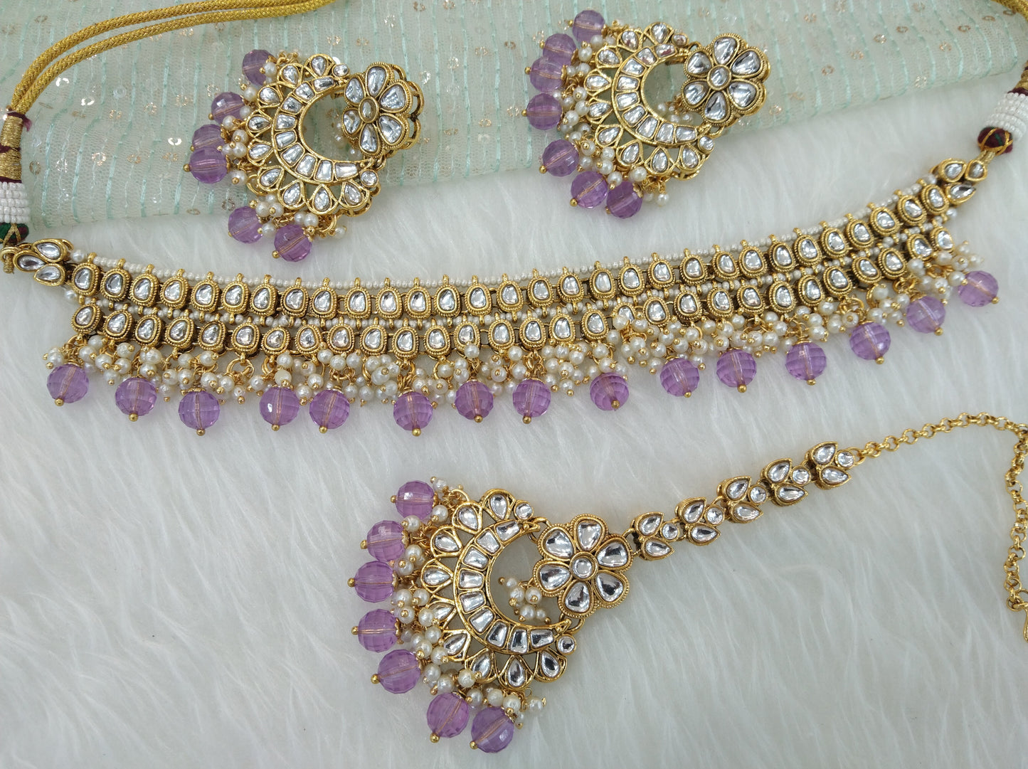 Indian jewellery Lavender kundan Choker Set Indian suketu Jewellery Necklace Set