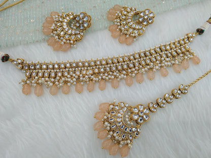 Indian jewellery Peach kundan Choker Set Indian suketu Jewellery Necklace Set