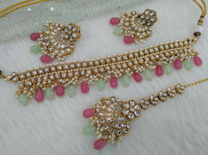 Indian jewellery mint pink kundan Choker Set Indian suketu Jewellery Necklace Set