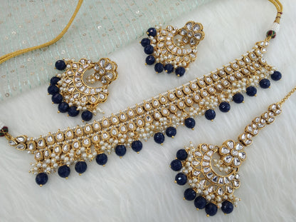 Indian jewellery blue kundan Choker Set Indian suketu Jewellery Necklace Set