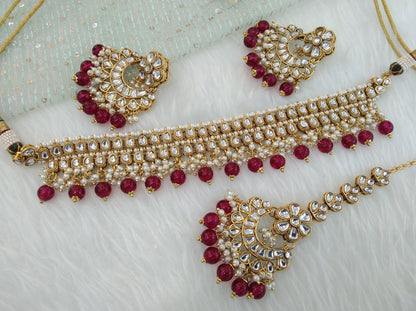 Indian jewellery kundan majenta Choker Set Necklace Earrings Set Indian suketu Jewellery Necklace Set