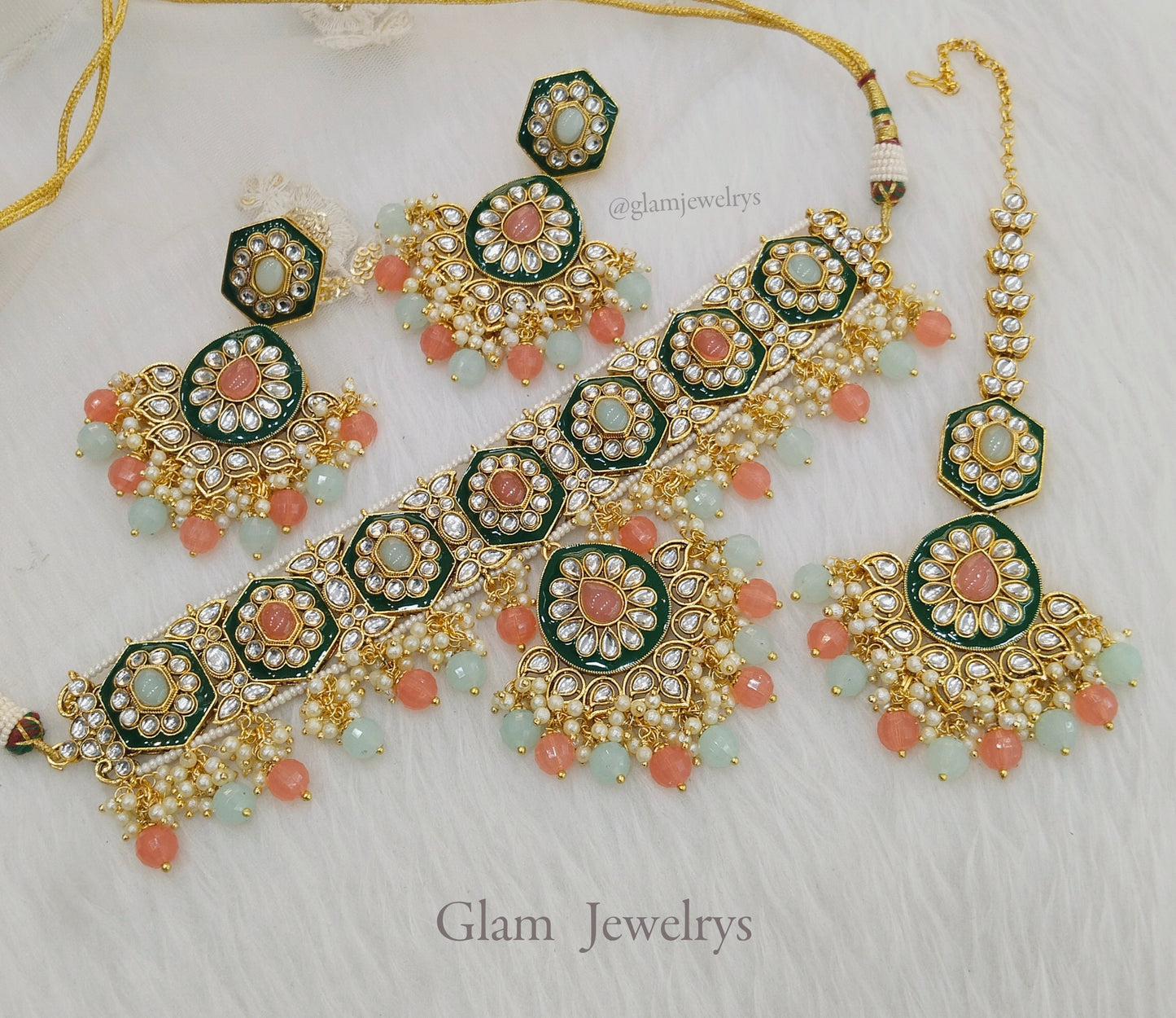 Indian  Jewellery , Gajjri mint Kundan choker Set Indian Wedding Bridal Ethnic Bridal indian seema choker set