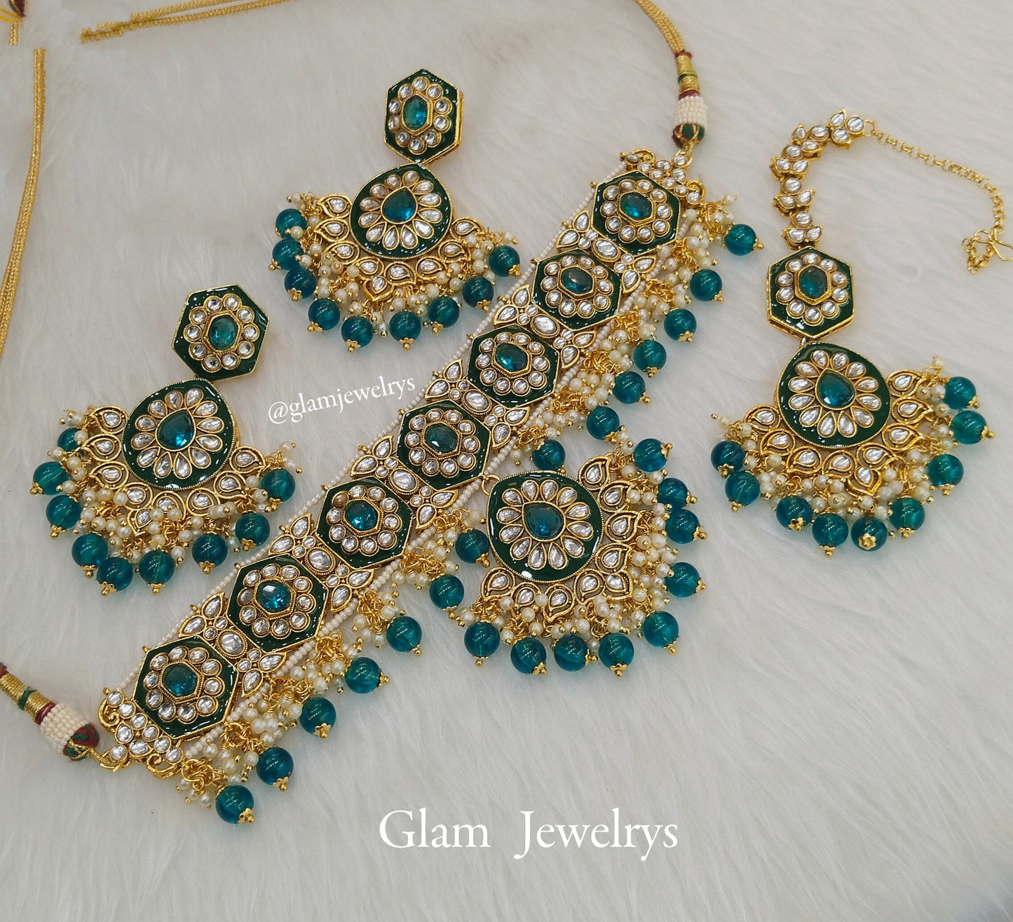 Indian  Jewellery , Rama green Kundan choker Set Indian Wedding Bridal Ethnic Bridal indian seema choker set