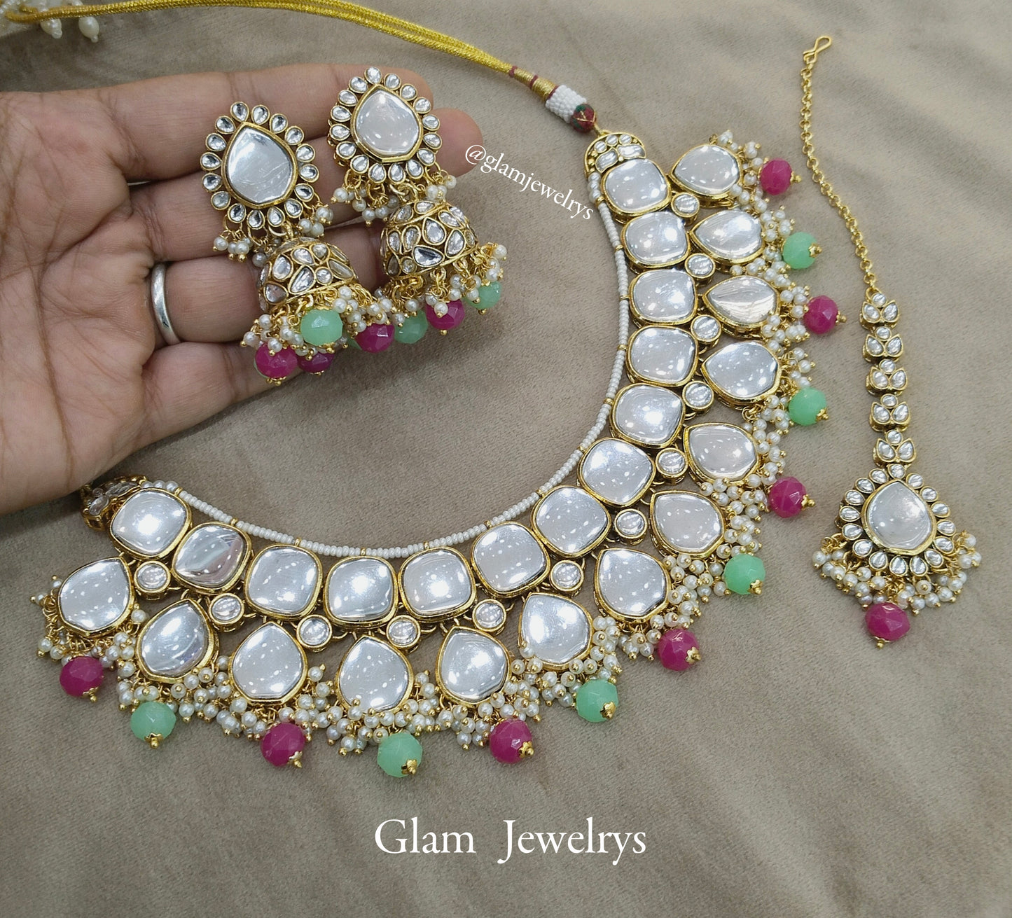 Indian  Jewellery ,Rani mint Kundan necklace Set Indian Wedding Bridal sona set