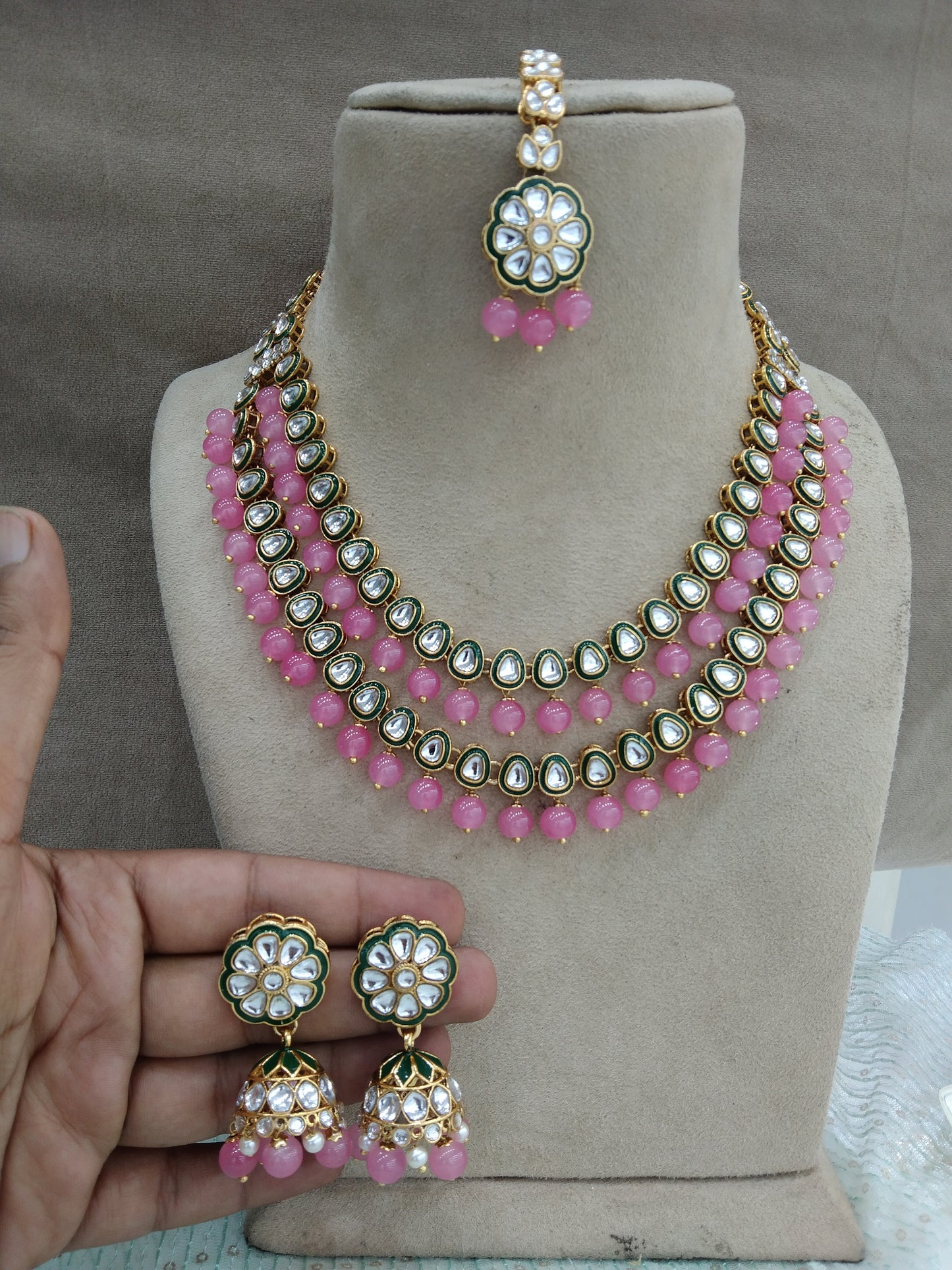 Indian  Jewellery ,Gajjri Kundan Layered necklace Set Indian Wedding Semi Bridal Ethnic Bridal tiles Necklace set