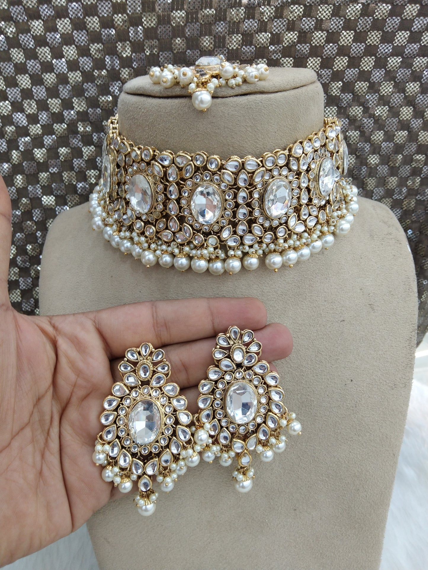 Indian Jewellery Gold Kundan choker Set/ kundan choker Kundan ufa Set