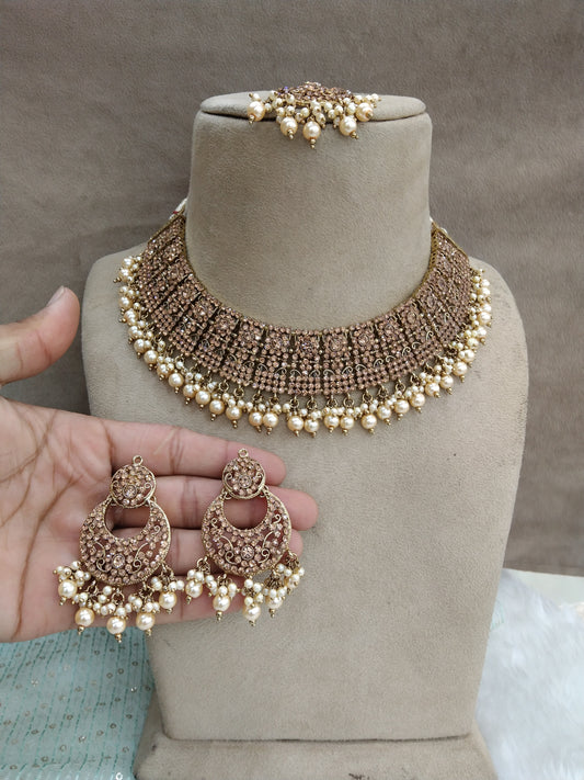 Indian  Jewellery/Dark gold necklace Set/Bollywood Gold Indian Jewellery Love Set