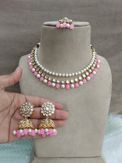 Indian Jewellery Gold pink Kundan Necklace Set/ kundan necklace wilson Set