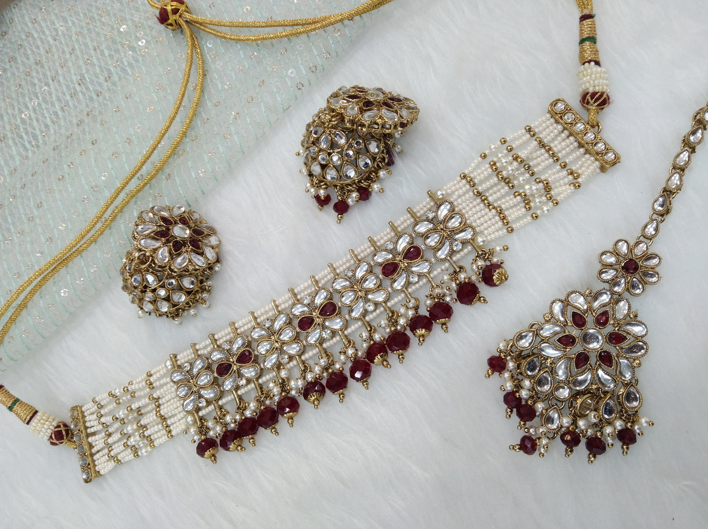 Indian jewellery Gold finish Maroon kundan Choker Set /Indian Parul Jewellery Set