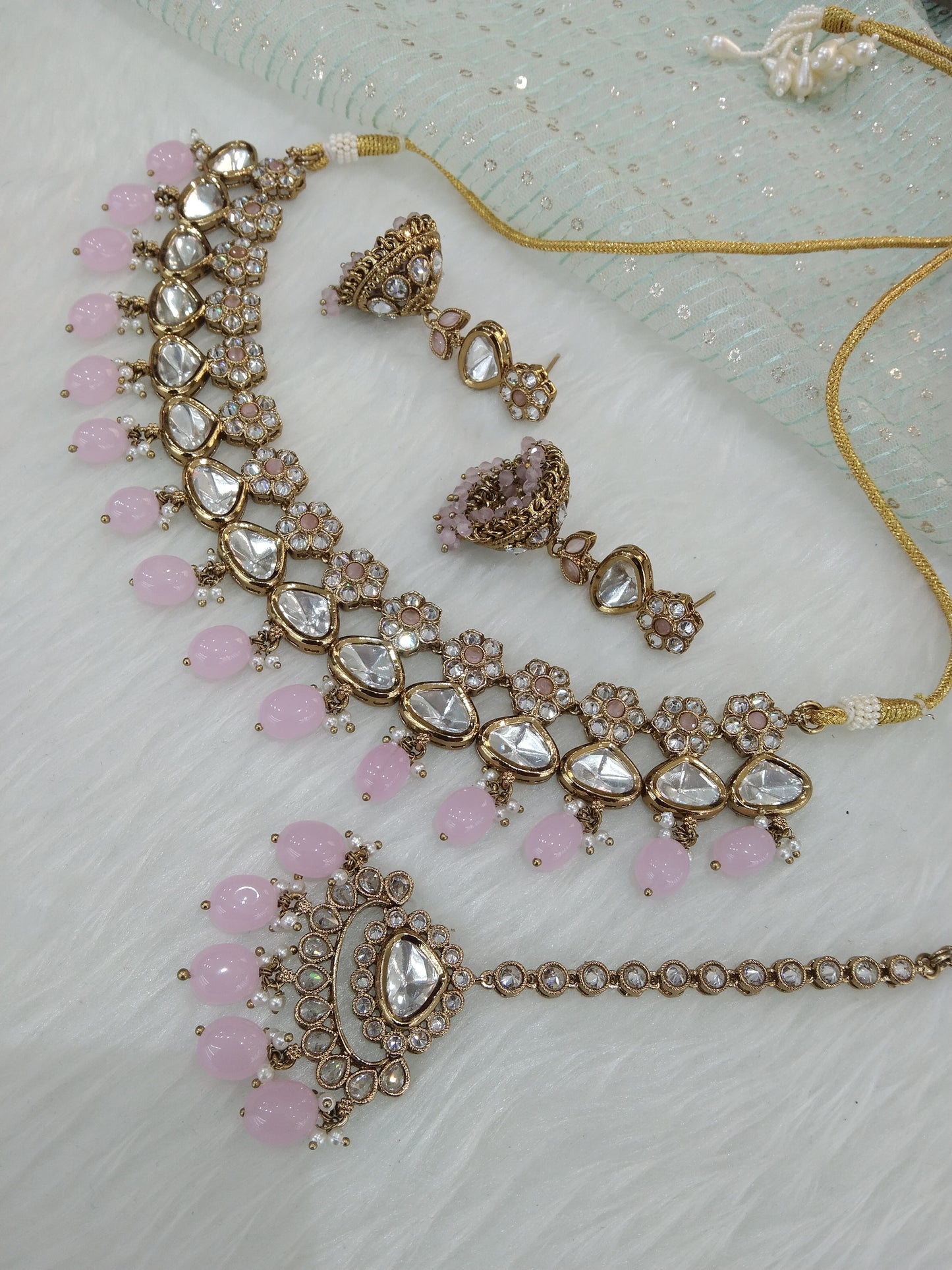 Kundan Necklace Jewellery Set/ Gold pink kundan Indian jewellery kundan meena sets