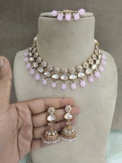 Kundan Necklace Jewellery Set/ Gold pink kundan Indian jewellery kundan meena sets