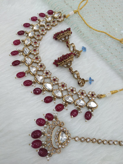 Kundan Necklace Jewellery Set/ Gold Maroon kundan Indian jewellery kundan meena sets