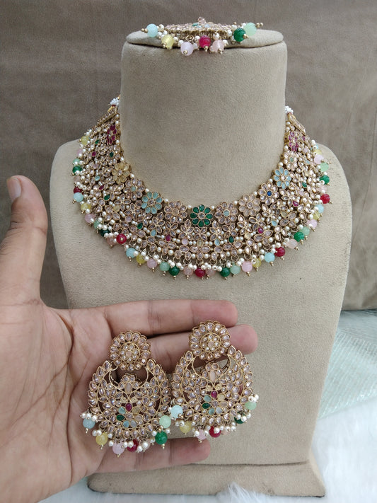 Indian  Jewellery/Dark gold multicolor necklace county Set