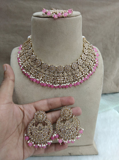 Gajri Pink Indian Jewelry Jewellery/Dark gold Gajjri necklace county Set