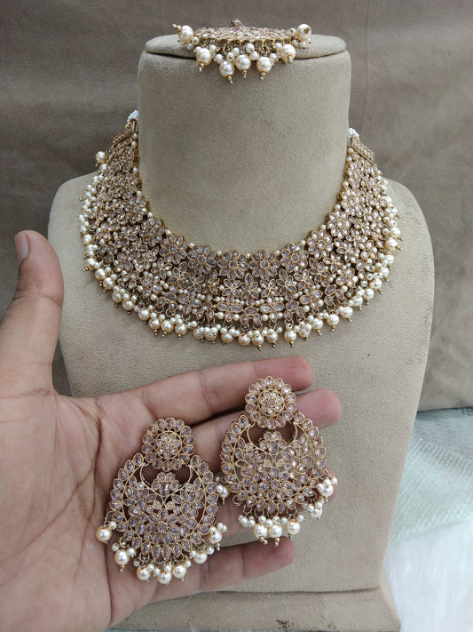 Indian  Jewellery/Dark gold  necklace county Set