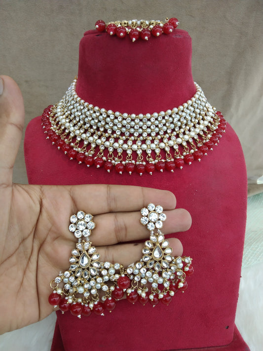 Indian  Jewellery/Bridal gold red Bollywood Bride Jewellery Necklace noun Set