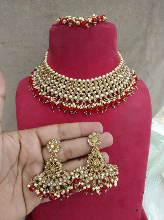 Indian  Jewellery/Bridal dark gold maroon Bollywood Bride Jewellery Necklace noun Set