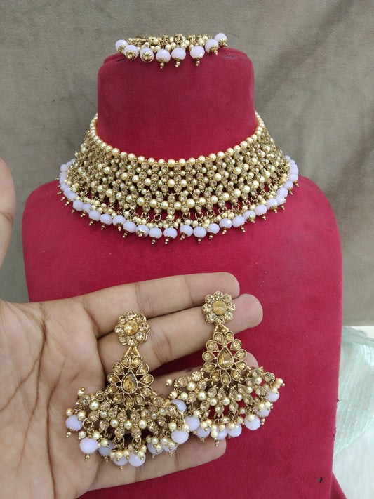 Indian  Jewellery/Bridal dark gold pastel green Bride Jewellery Necklace noun Set