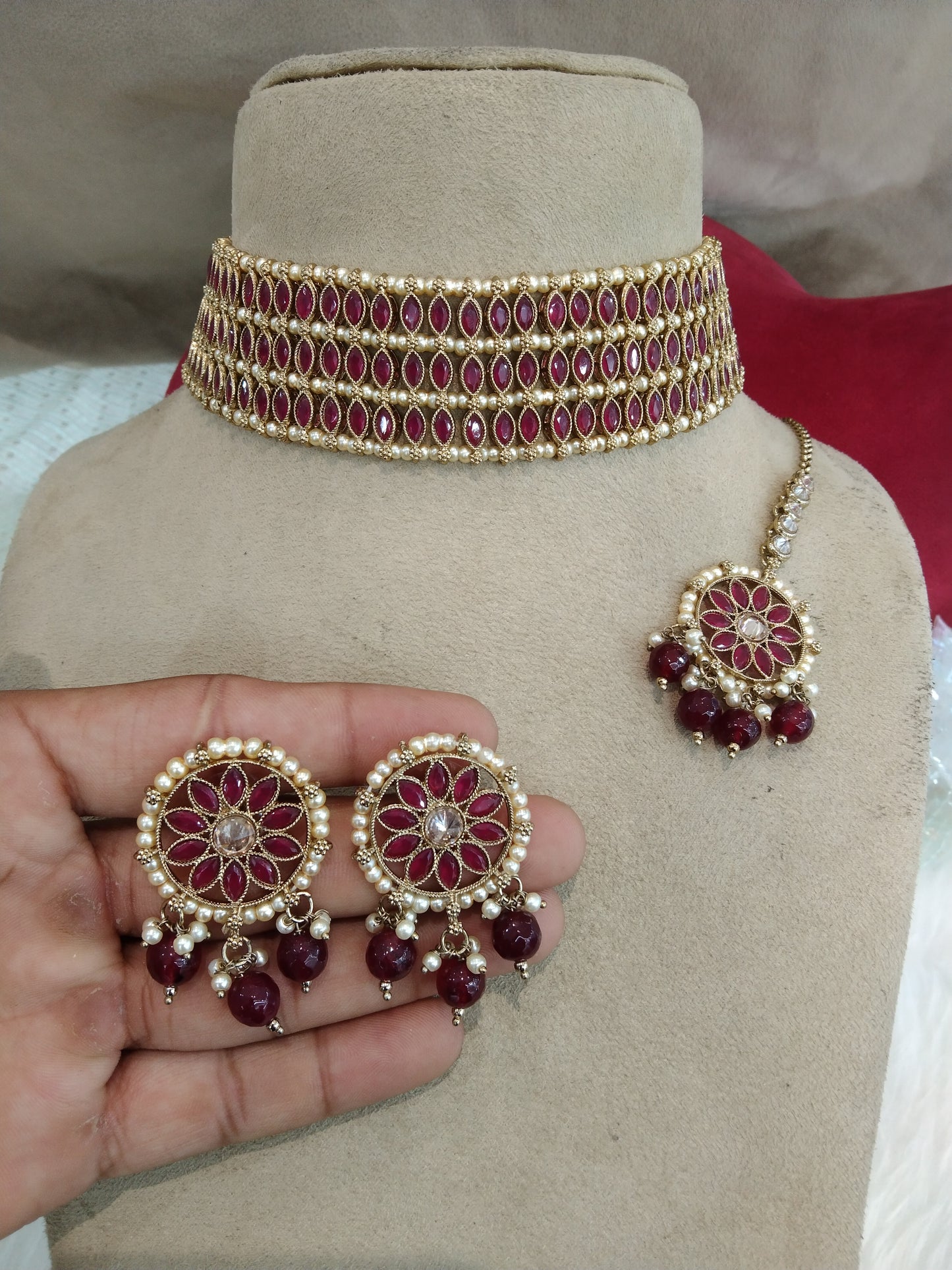 Indian  Jewellery/Dark gold ruby choker Set/Indian Jewellery norfolk Set