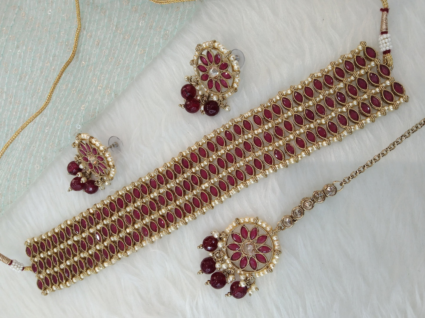 Indian  Jewellery/Dark gold ruby choker Set/Indian Jewellery norfolk Set