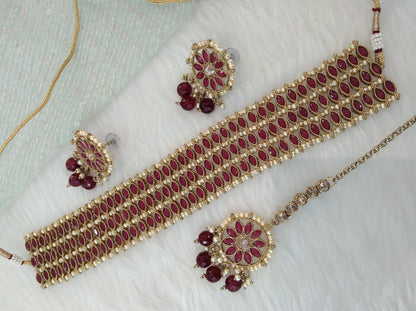 Indian  Jewellery/Dark gold ruby choker Set/Indian Jewellery norfolk Set