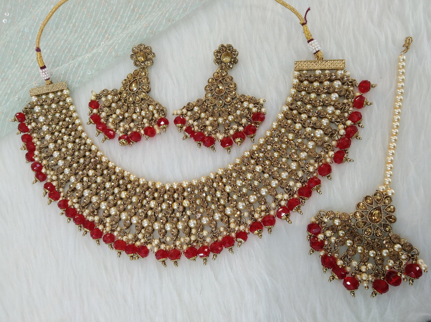 Indian  Jewellery/Bridal dark gold maroon Bollywood Bride Jewellery Necklace noun Set