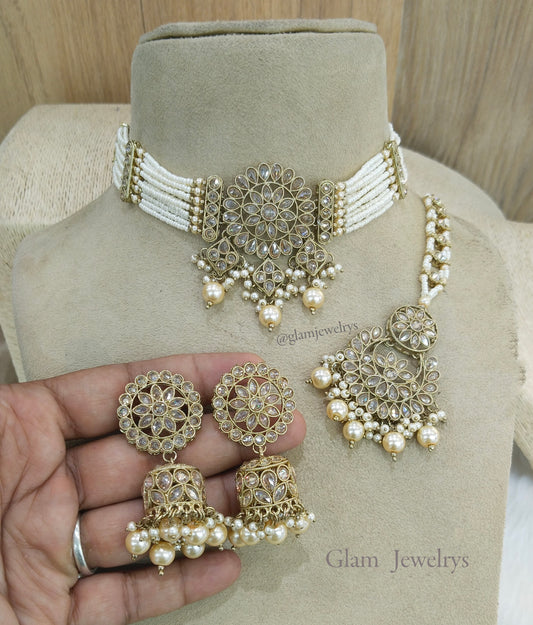 Indian jewellery Choker Set /Bollywood Jewellery/Antique gold Indian choker Alan set