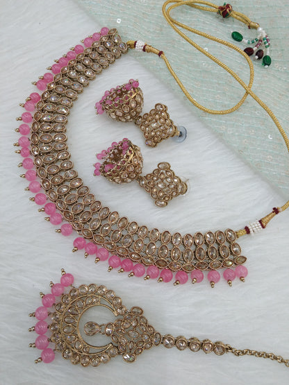 Indian Jewellery/Dark gold pink necklace