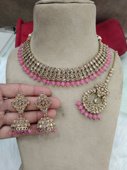 Indian Jewellery/Dark gold pink necklace