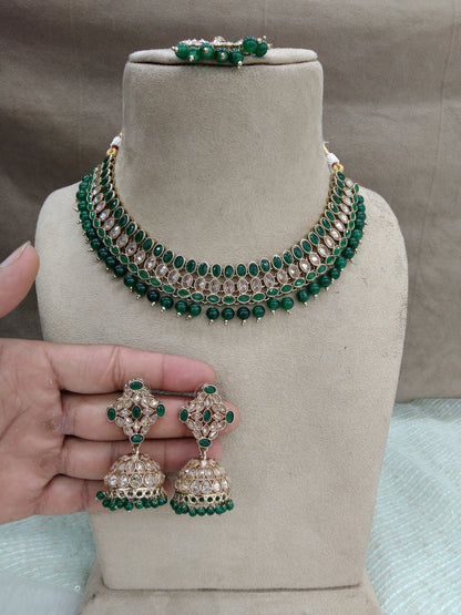 Indian  Jewellery/Dark gold green necklace Set/Indian Jewellery oakland Set