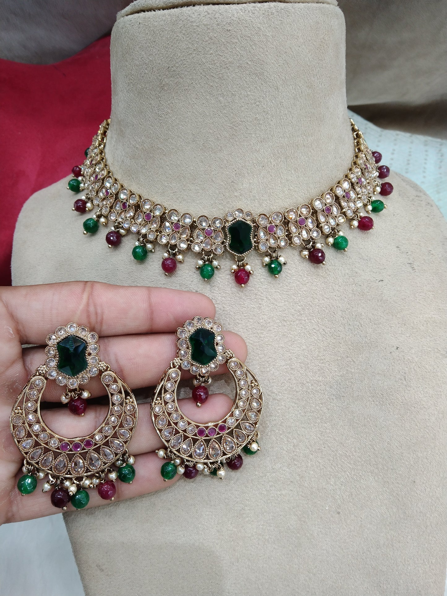 Antique Gold Green Necklace Jewellery Set/ dark gold Indian  Bridesmaid regina Jewellery Online