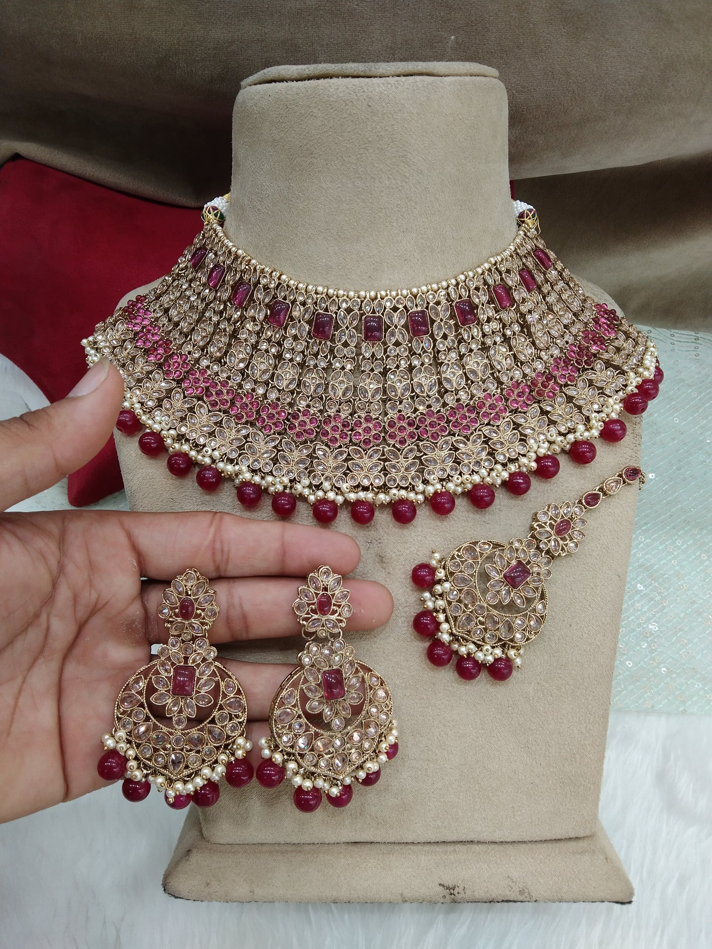 Dark Gold Maroon Choker Necklace Set/ dark gold Indian Bridal sydney Jewellery