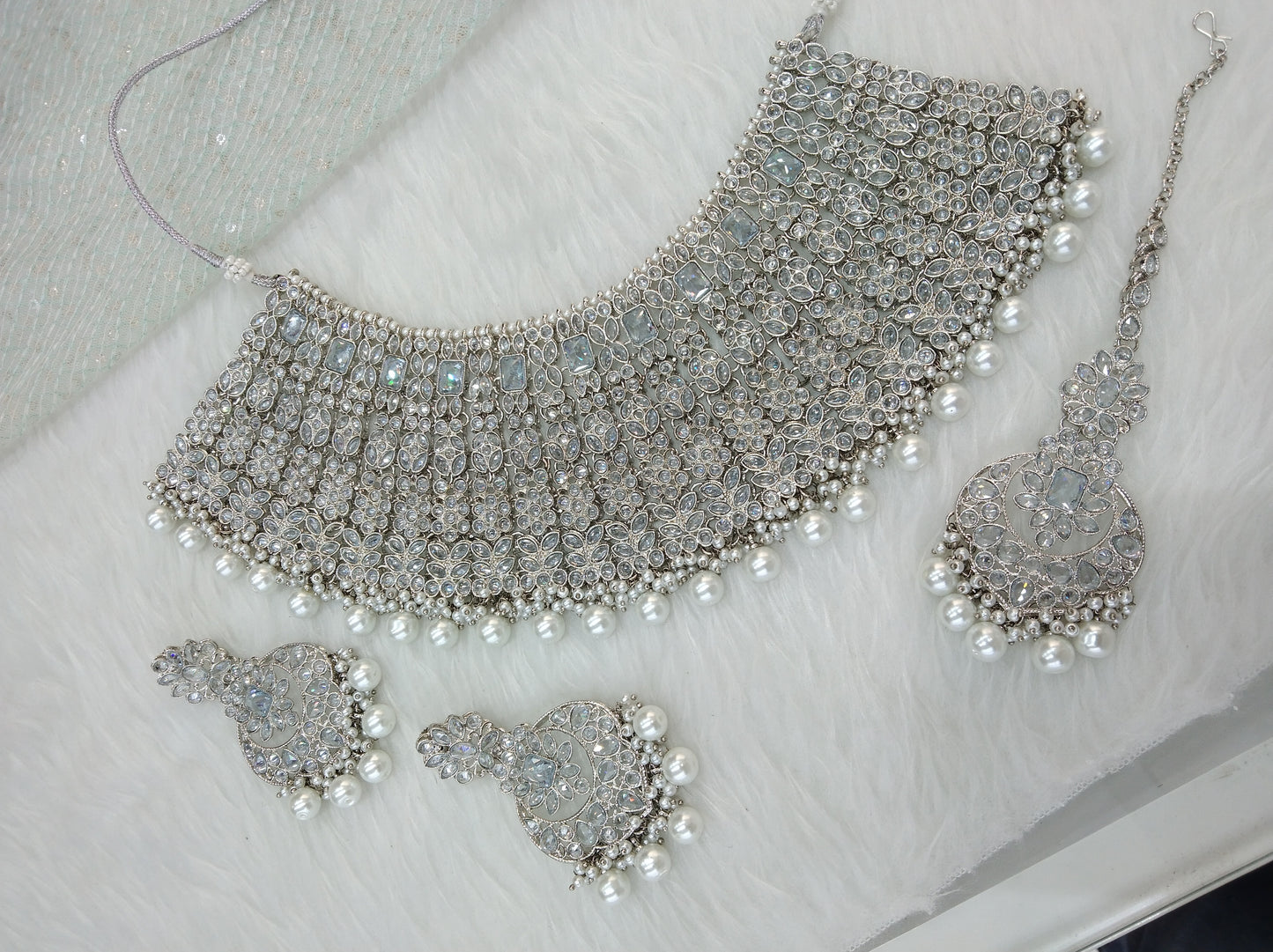 Silver choker necklace Set/ Silver Indian Bridal sydney Jewellry