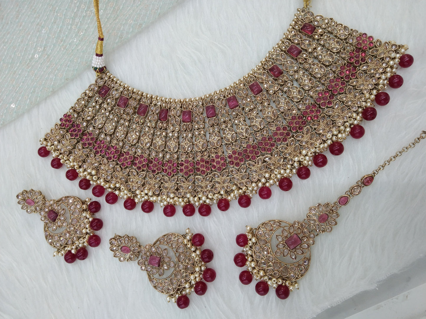 Dark Gold Maroon Choker Necklace Set/ dark gold Indian Bridal sydney Jewellery