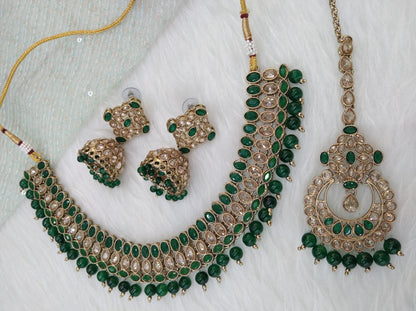 Indian  Jewellery/Dark gold green necklace Set/Indian Jewellery oakland Set