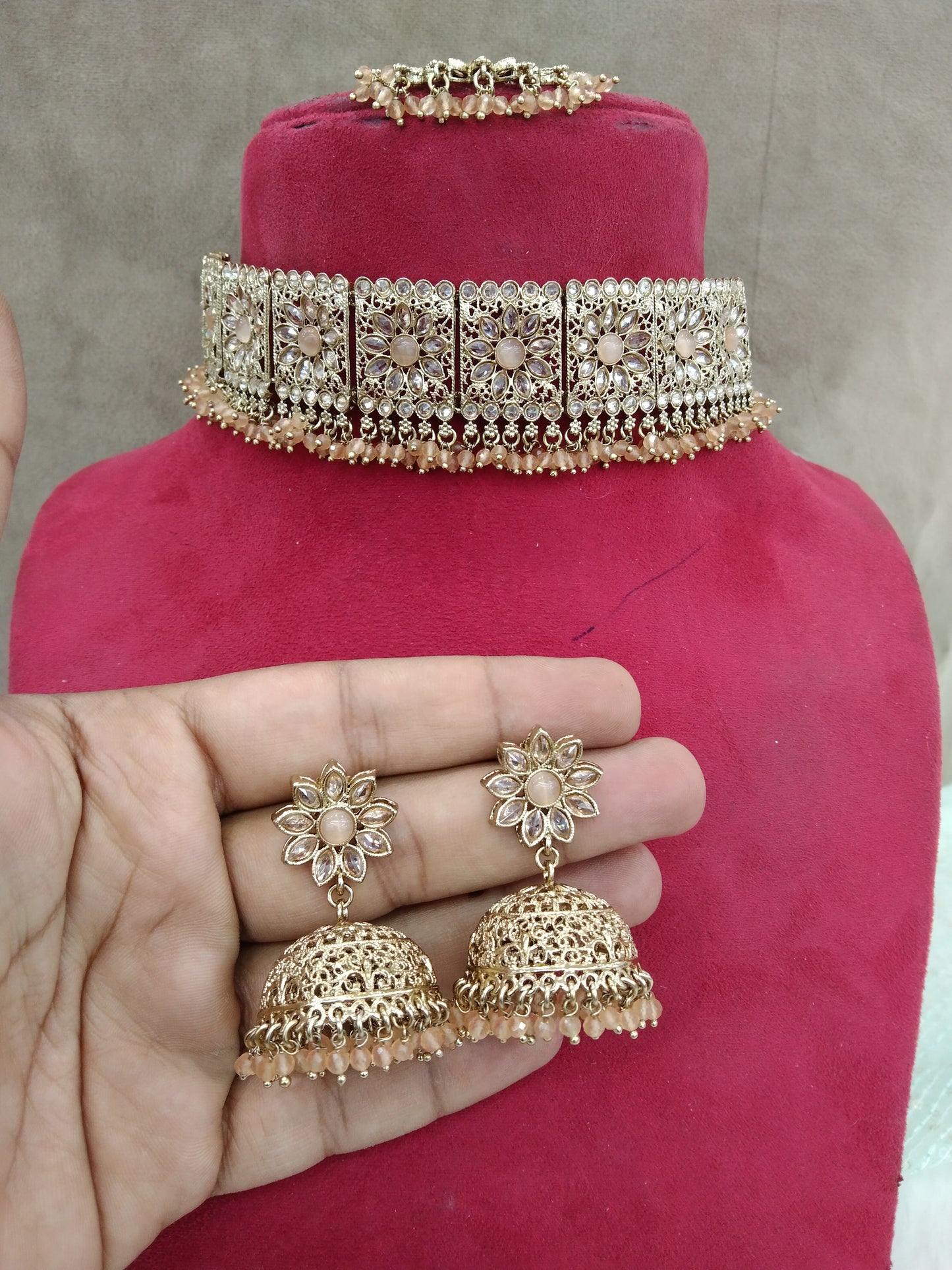 Antique Gold Choker Set/ dark gold peach choker Indian seema Jewellery