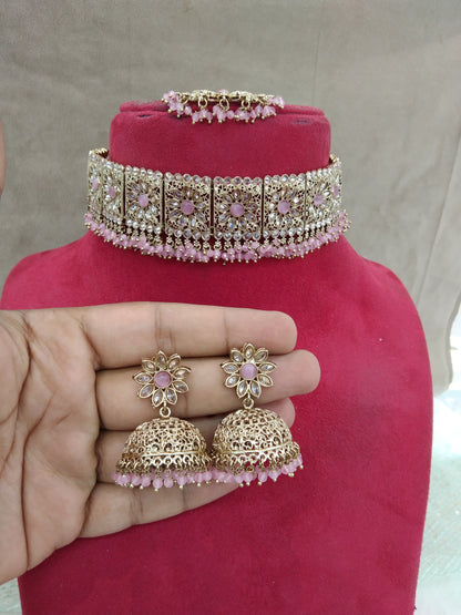 Antique Gold choker Set/ dark gold pink choker Indian seema Jewellery