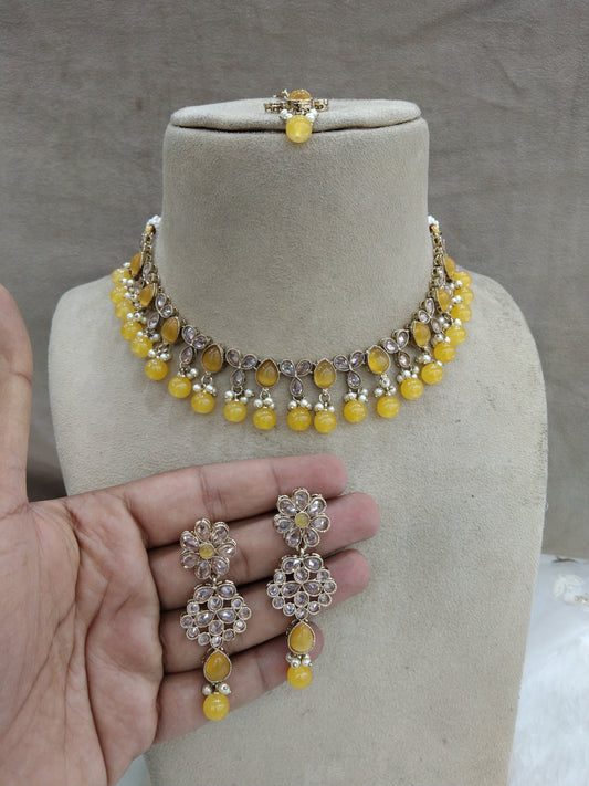 Antique Gold Necklace Set/ Yellow Necklace Set Jewellery set /sona jewellery Set